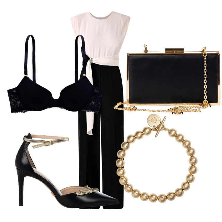 Outfit donna - Total look elegante. Stile Chic per Cerimonia. Abbinamento con décolleté, pochette, tute, reggiseni, braccialetti.