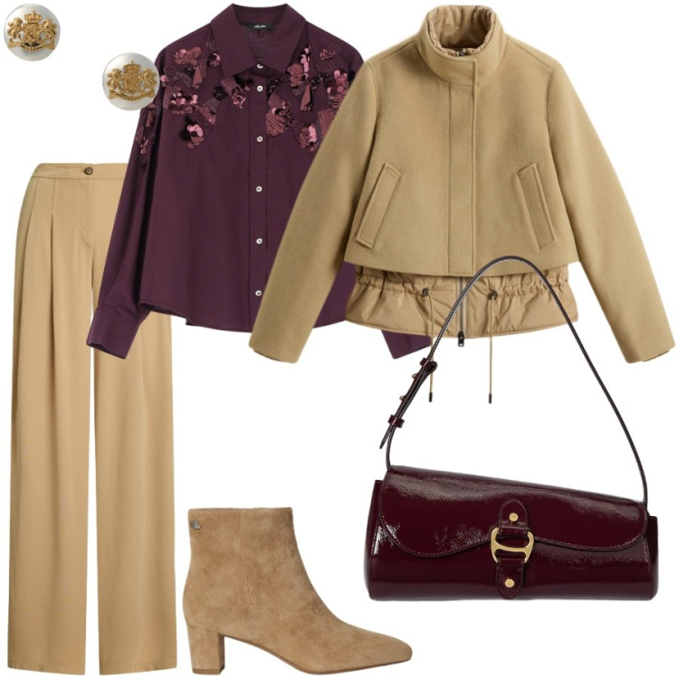 Outfit donna - I neutri anche a Novembre. Stile Casual chic per Tutti i giorni. Abbinamento con camicie, orecchini, stivaletti, borse a spalla, pantaloni, blazer.