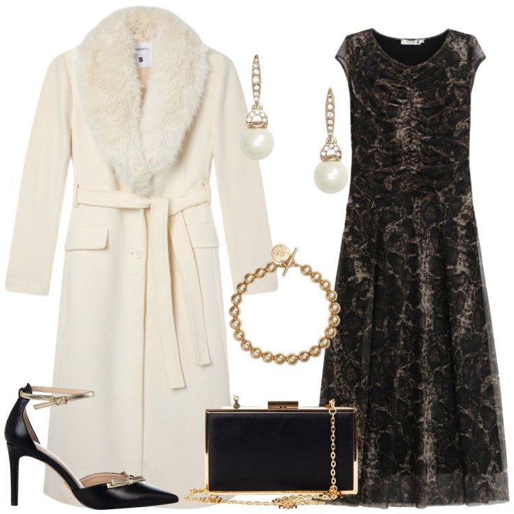 Outfit donna - Total look #2287572. Stile Chic per Serata fuori. Abbinamento con vestiti lunghi, décolleté, pochette, cappotti, braccialetti, orecchini.