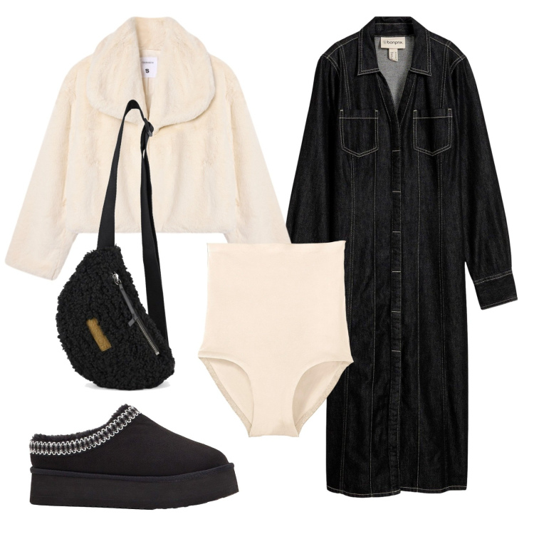 Outfit donna - Le scarpe cozy. Stile Basic per Tutti i giorni. Abbinamento con stivaletti, culotte, vestiti, ecopellicce, marsupi.