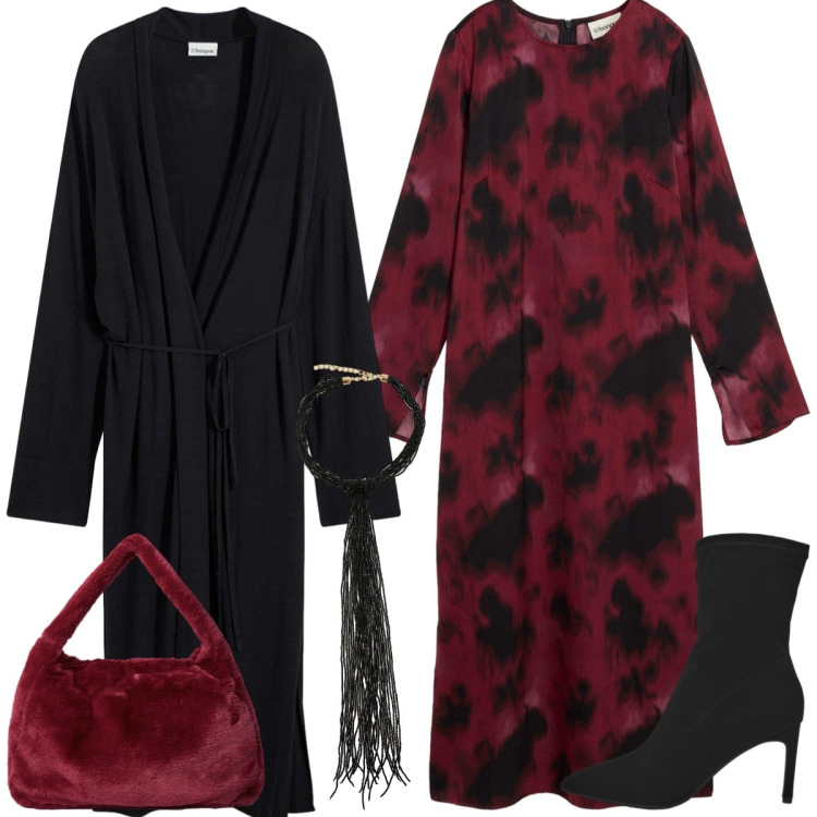 Outfit donna - Total look #2287580. Stile Chic per Serata fuori. Abbinamento con vestiti midi/longuette, cappotti, stivali, collane, borse a spalla.