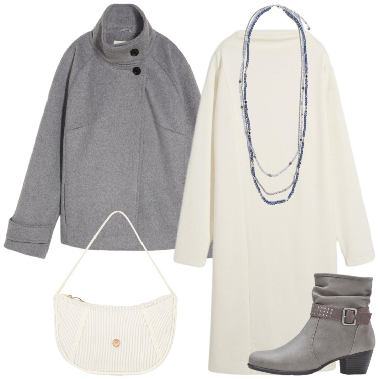 Outfit donna - Total look #2287585. Stile Casual chic per Tutti i giorni. Abbinamento con vestiti midi/longuette, blazer, stivaletti, borse a mano, collane.