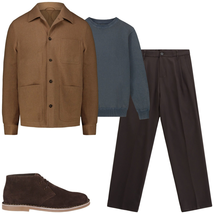 Outfit uomo - Overshirt falso unito Herringbone. Stile Urban per Tutti i giorni. Abbinamento con pantaloni, cappotti, stivali e stivaletti, maglieria.
