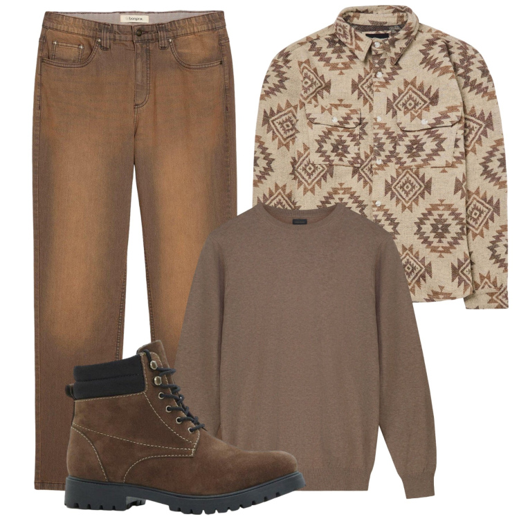 Outfit uomo - Total look #2287592. Stile Urban Abbinamento con stivali e stivaletti, jeans, cappotti, maglieria.