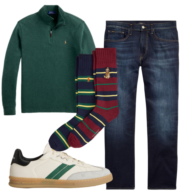 Outfit uomo - Total look #2287603. Stile Casual per Tutti i giorni. Abbinamento con jeans dritti, pullovers, calzini, sneakers.