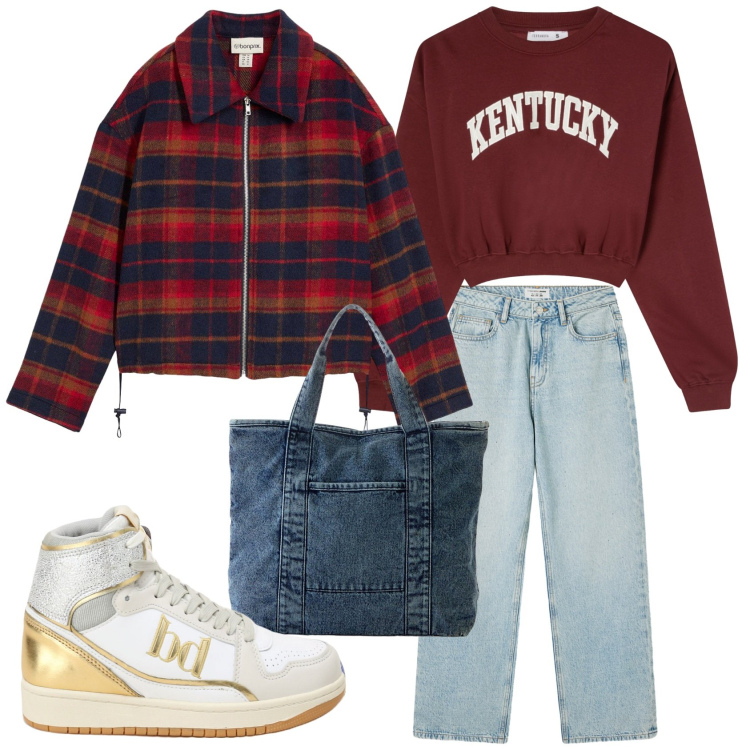 Outfit donna - Total look #2287604. Stile Urban per Tutti i giorni. Abbinamento con shopping bag, blazer, jeans, felpe, sneakers alte.