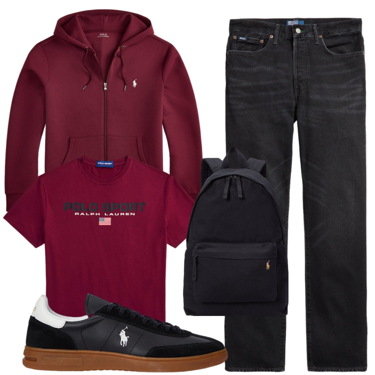 Outfit uomo - Total look #2287609. Stile Casual per Tutti i giorni. Abbinamento con borse sportive, sneakers, jeans dritti, felpe, t-shirt.