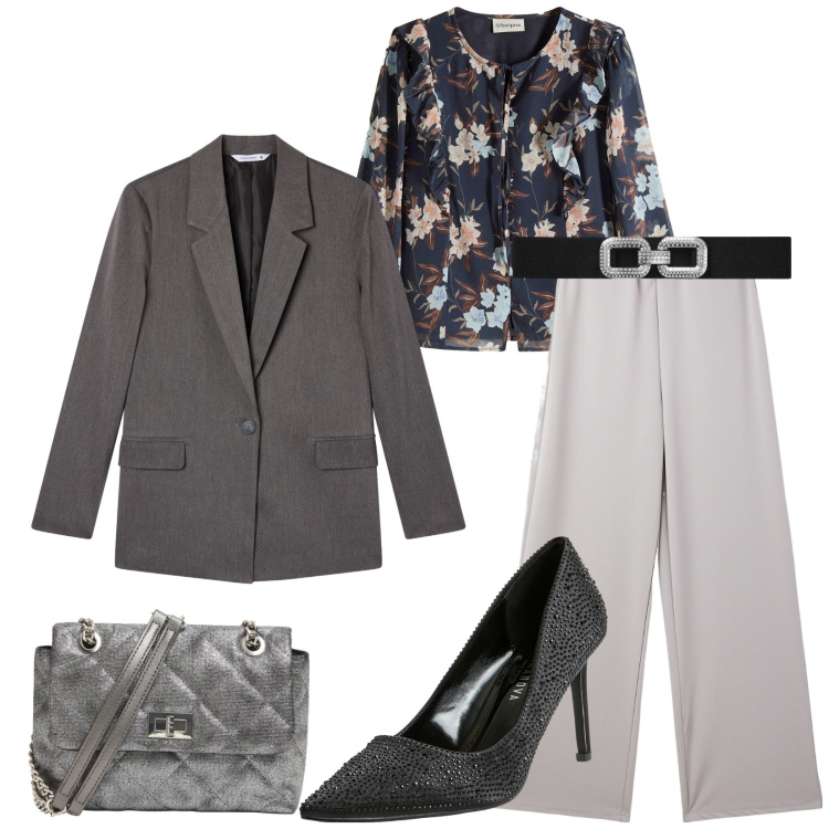 Outfit donna - Total look #2287614. Stile Chic per Cerimonia. Abbinamento con camicie, décolleté, pantaloni, cinture, borse a tracolla, blazer.