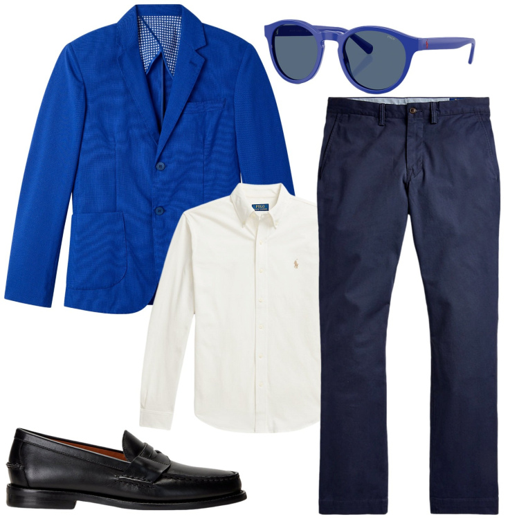 Outfit uomo - Total look #2287619. Stile Business/Elegante per Cerimonia. Abbinamento con giacche, pantaloni, scarpe stringate, camicie, occhiali da sole.