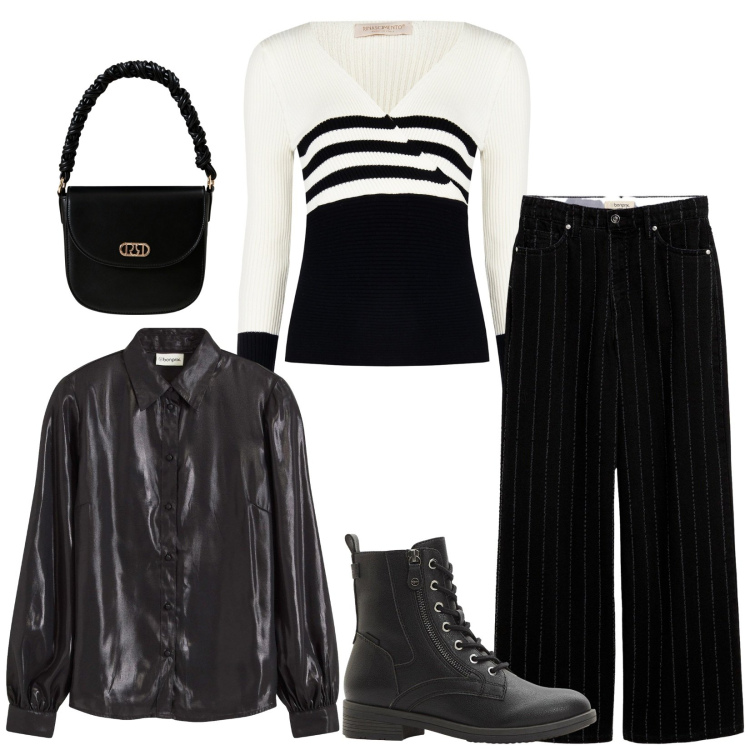 Outfit donna - Total look #2287622. Stile Urban per Tutti i giorni. Abbinamento con camicie, stivaletti, jeans, borse a mano, pullovers.