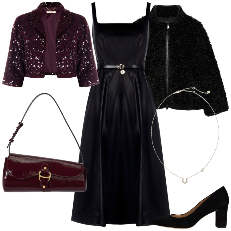 Outfit donna - Serata con stile - curvy style. Stile Glamour per Serata fuori. Abbinamento con vestiti midi/longuette, bolero, décolleté, ciondoli, borse a spalla, ecopellicce.