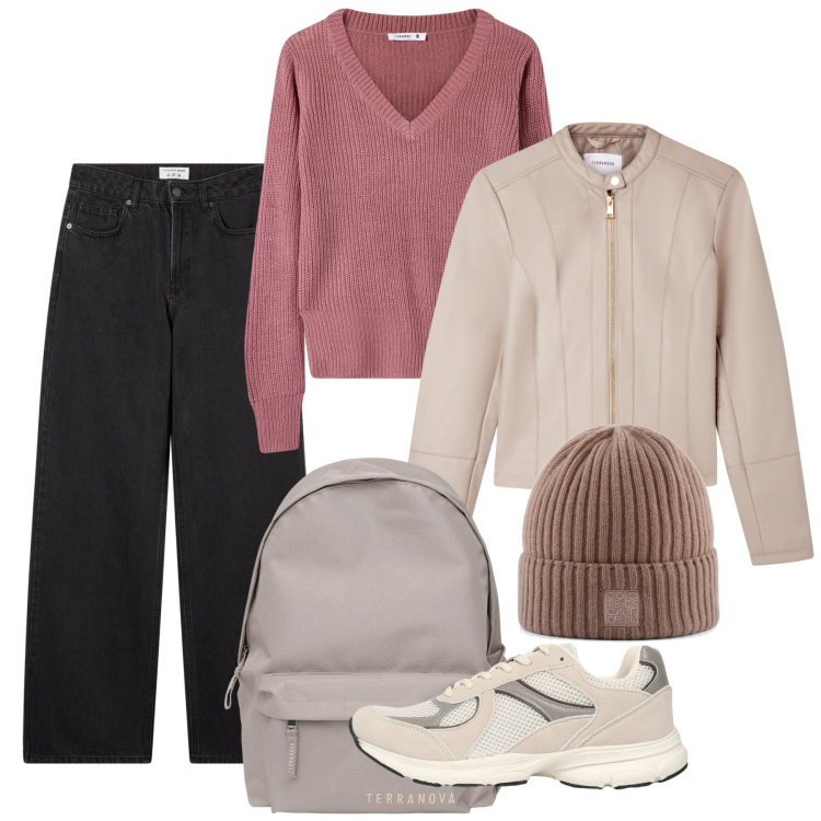 Outfit donna - Basic. Stile Basic per Tutti i giorni. Abbinamento con maglieria, jeans, zaini, giacche, sneakers, berretti.