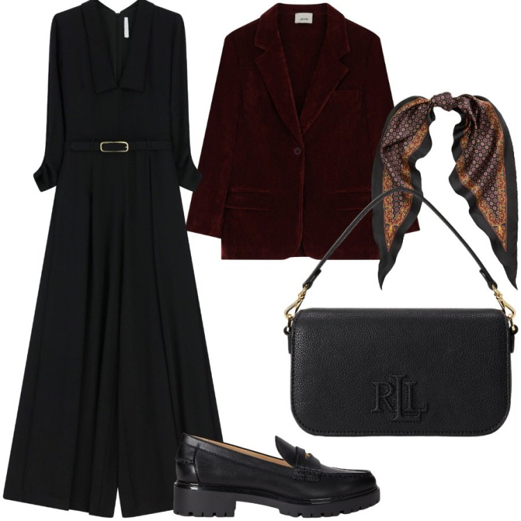 Outfit donna - Total look #2287760. Stile Chic per Serata fuori. Abbinamento con tute, blazer, mocassini, borse a spalla, foulard.