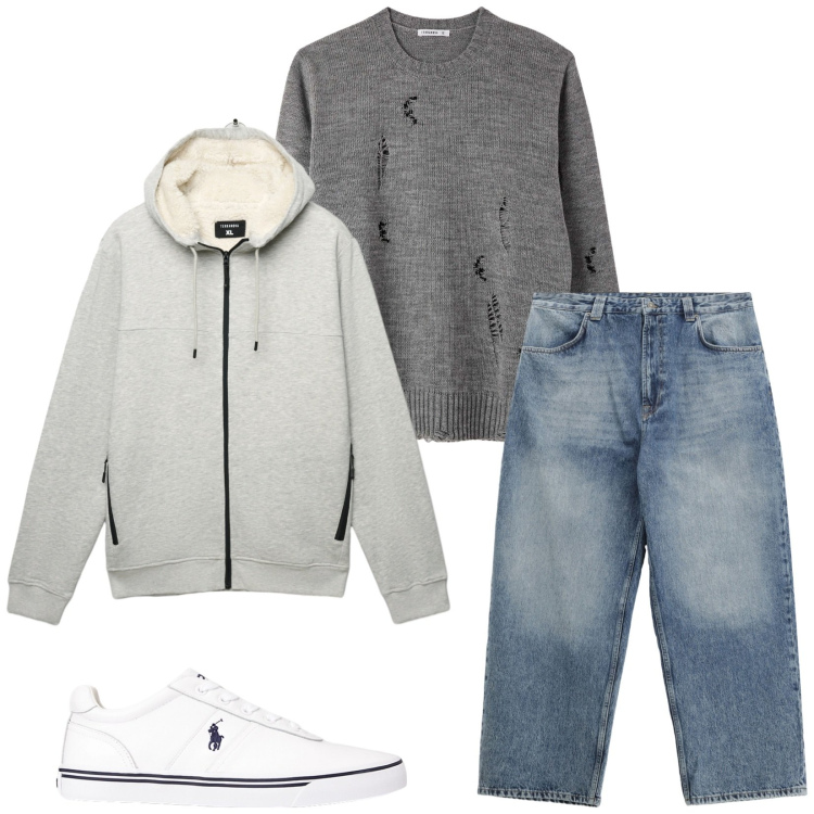 Outfit uomo - Total look #2287795. Stile Trendy per Tutti i giorni. Abbinamento con felpe con cappuccio, maglieria, jeans, sneakers.