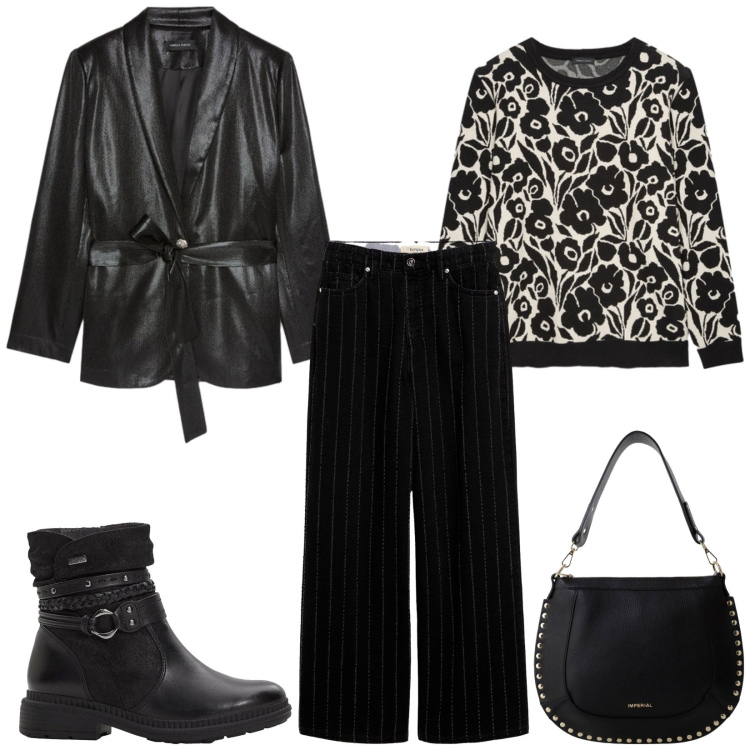 Outfit donna - Total look #2287796. Stile Casual chic per Tutti i giorni. Abbinamento con stivaletti, jeans, borse a spalla, maglieria, blazer.