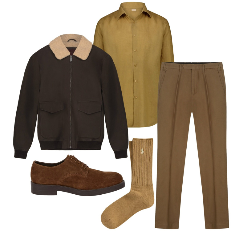 Outfit uomo - Total look #2287798. Stile Trendy per Ufficio. Abbinamento con calzini, bomber, scarpe stringate, camicie, pantaloni.