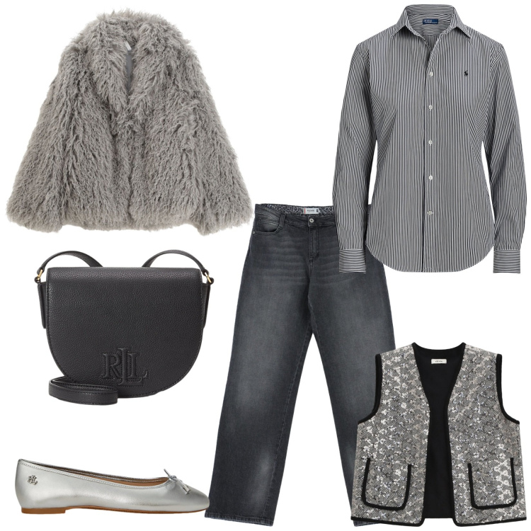 Outfit donna - Total look #2287814. Stile Chic per Tutti i giorni. Abbinamento con jeans, ecopellicce, gilet, camicie, ballerine, borse a tracolla.