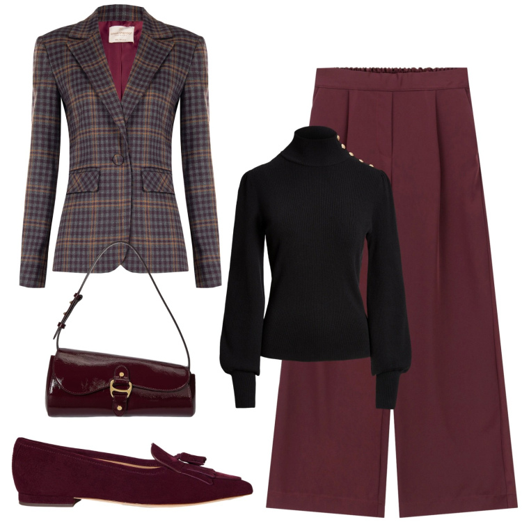 Outfit donna - Total look #2287815. Stile Bon Ton per Ufficio. Abbinamento con blazer, pantaloni a palazzo, maglieria, ballerine, borse a spalla.