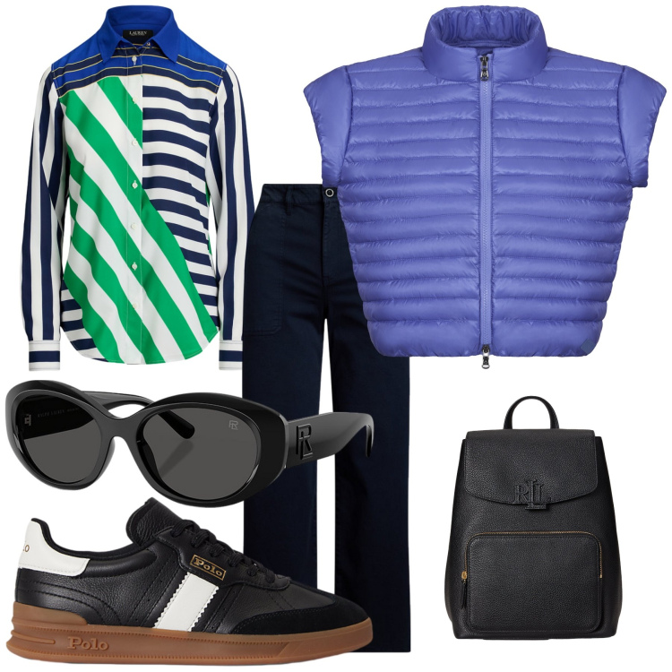 Outfit donna - La camicia particolare nel look sportivo. Stile Casual per Tutti i giorni. Abbinamento con occhiali da sole, pantaloni, sneakers, zaini, camicie, blazer.