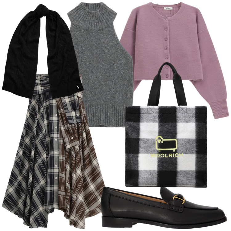 Outfit donna - L ufficio col golf. Stile Trendy per Ufficio. Abbinamento con cardigans, gonne lunghe, top, borse tote, sciarpe, mocassini.