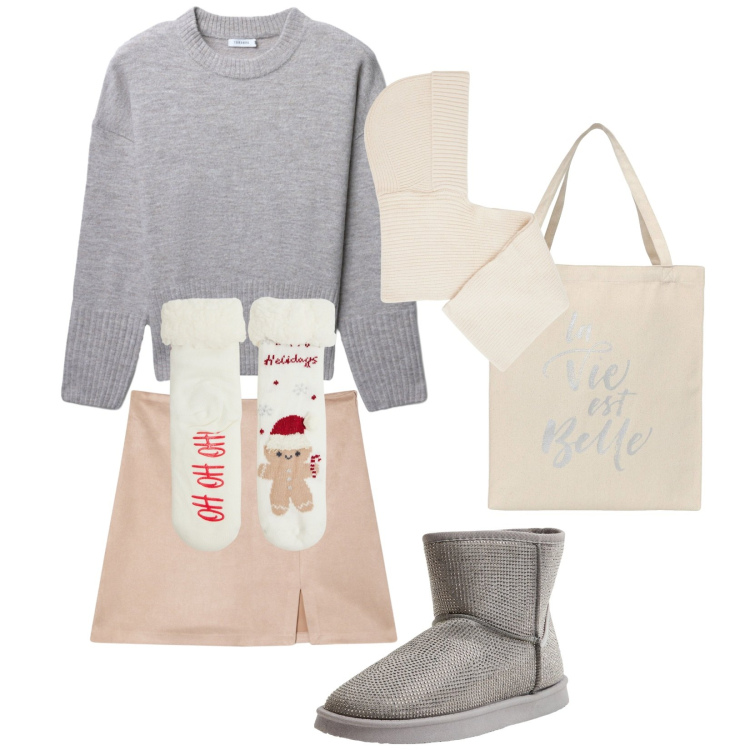 Outfit donna - Inizia lo shopping. Stile Casual per Tutti i giorni. Abbinamento con stivali, calzini, maglieria, borse tote, minigonne, cappelli.