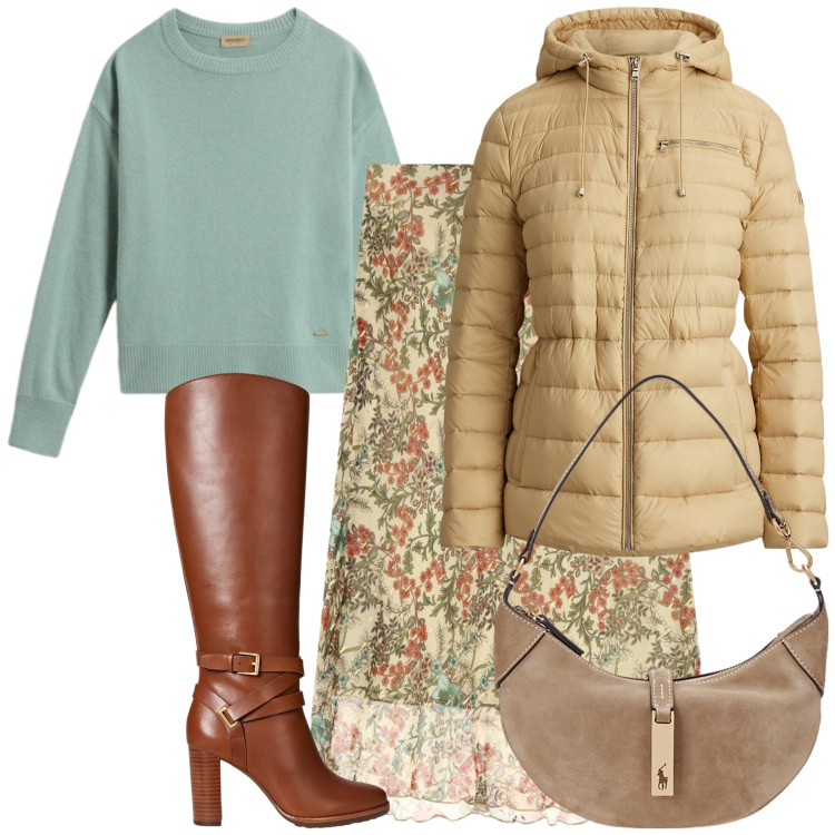 Outfit donna - Una gonna che fa il look. Stile Urban per Tutti i giorni. Abbinamento con gonne longuette, stivali, piumini, borse a spalla, maglieria.