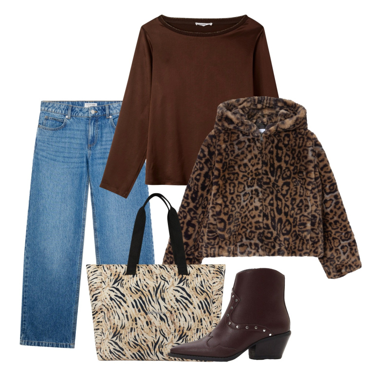 Outfit donna - Shopping. Stile Basic per Tutti i giorni. Abbinamento con stivaletti texani, bluse, jeans, ecopellicce, shopping bag.