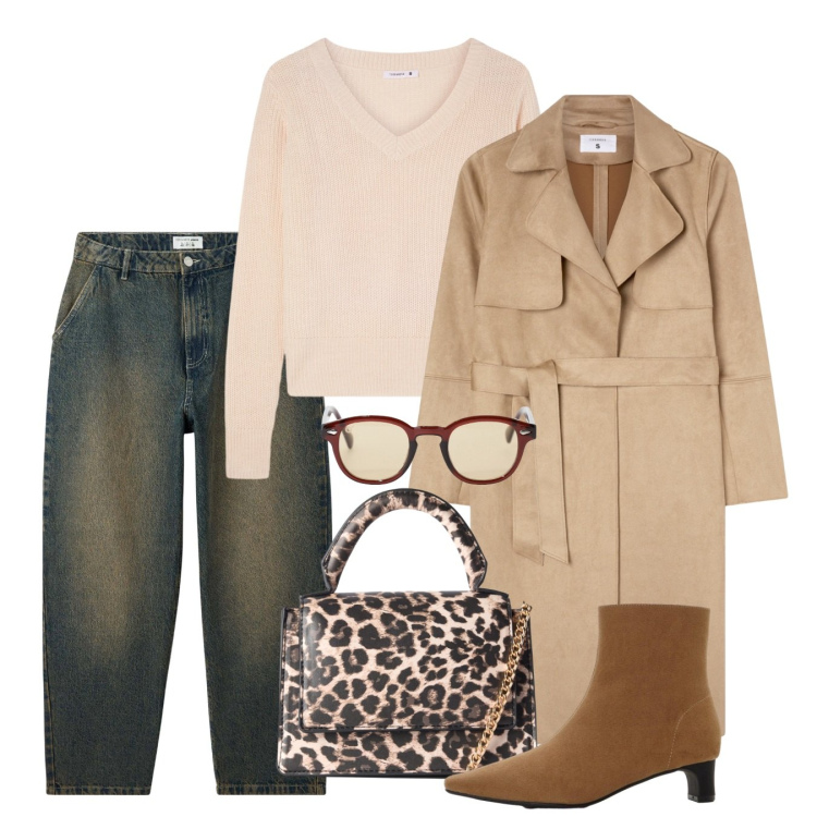 Outfit donna - Giornata leggera. Stile Casual chic per Tutti i giorni. Abbinamento con stivaletti, jeans, trench, borse a tracolla, maglieria, occhiali da sole.