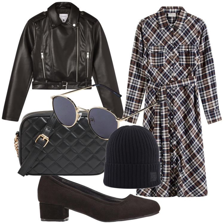 Outfit donna - Lunedì al caldo. Stile Trendy per Tutti i giorni. Abbinamento con décolleté, occhiali da sole, vestiti chemisier, borse a tracolla, giacche, berretti.