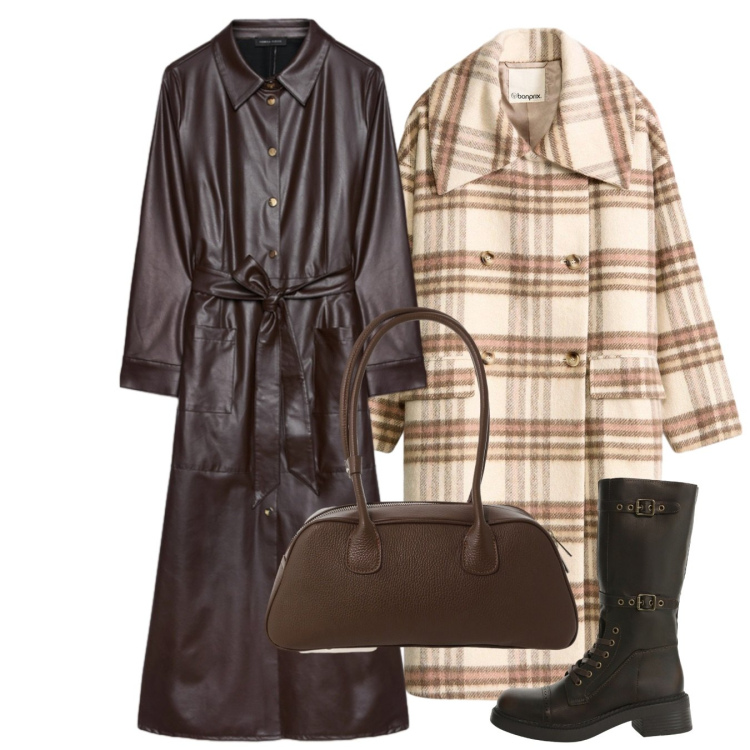 Outfit donna - Ecopelle. Stile Chic per Tutti i giorni. Abbinamento con cappotti, stivali, borse a mano, vestiti chemisier.