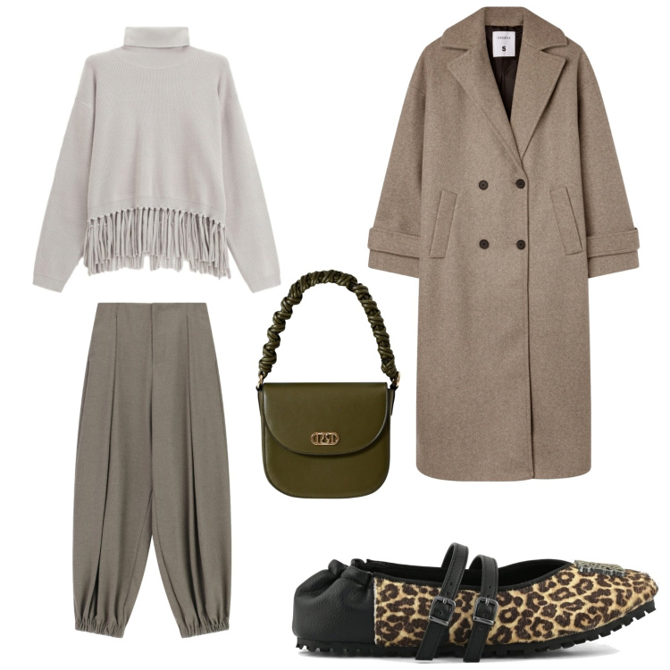 Outfit donna - City&Chic.. Stile Chic per Tutti i giorni. look ideale per Tall. Abbinamento con cappotti, borse a mano, maglieria, pantaloni a palazzo, ballerine.