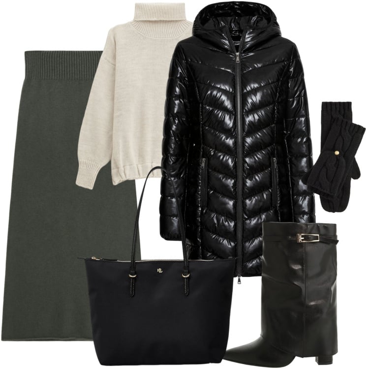 Outfit donna - Giornata in città - focus donna curvy. Stile Urban per Tutti i giorni. Abbinamento con giacche, maglieria, gonne lunghe, stivali, borse tote, guanti.