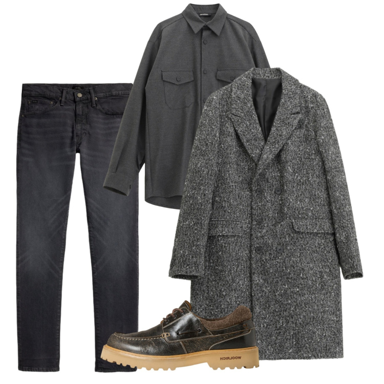 Outfit uomo - Novembre. Stile Casual per Tutti i giorni. Abbinamento con camicie, cappotti, jeans, scarpe stringate.