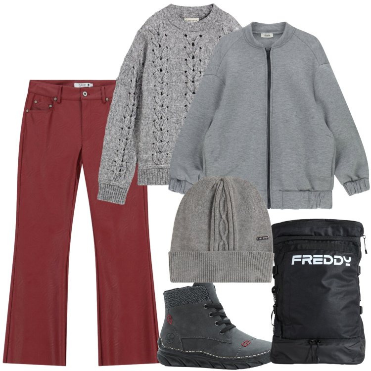 Outfit donna - Total look #2287938. Stile Urban per Tutti i giorni. Abbinamento con stivaletti, maglieria, pantaloni, bomber, berretti, zaini.