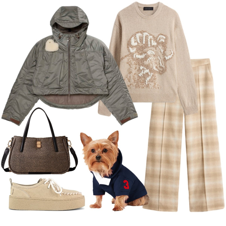 Outfit donna - Total look #2287945. Stile Chic per Tutti i giorni. Abbinamento con shopping bag, felpe con cappuccio, pantaloni, maglieria, blazer, mocassini.