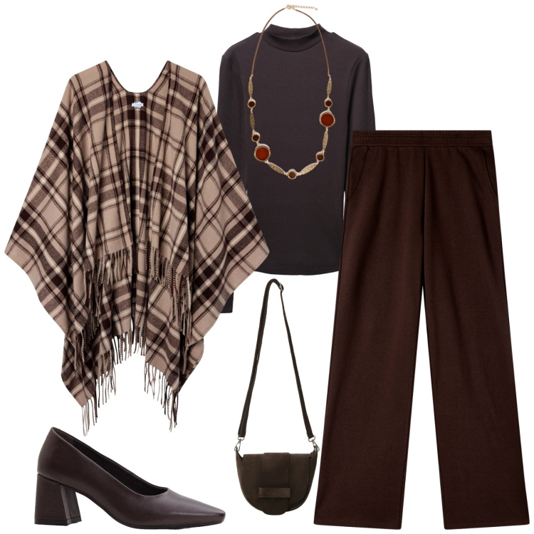 Outfit donna - Total look #2287948. Stile Casual chic per Tutti i giorni. Abbinamento con décolleté, pantaloni, cappotti, t-shirt, borse a tracolla, collane.