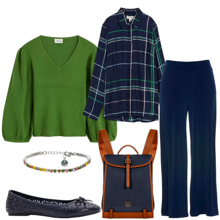 Outfit donna - Total look #2287952. Stile Casual chic per Tutti i giorni. Abbinamento con ballerine, pantaloni culotte, maglieria, camicie, zaini, braccialetti.