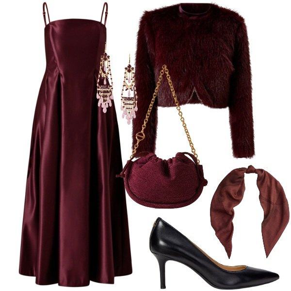 Outfit donna - Rinascimento - Black Friday 2025. Stile Chic per Cerimonia. Abbinamento con vestiti lunghi, blazer, borse a spalla, sciarpe, décolleté, orecchini.