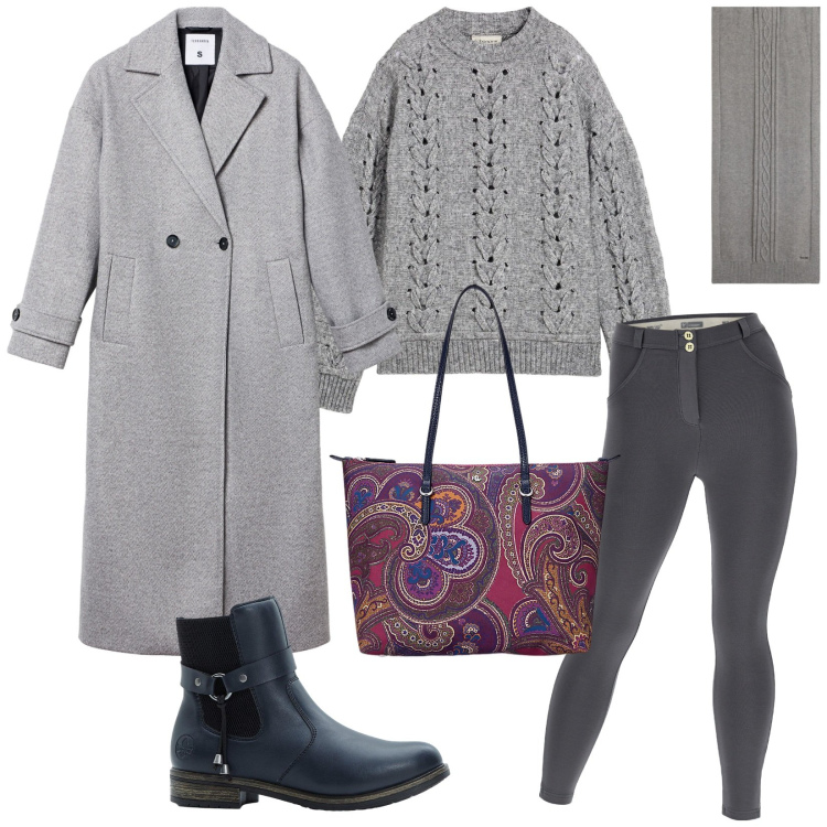 Outfit donna - Total look #2287954. Stile Casual chic per Tutti i giorni. Abbinamento con maglieria, stivaletti chelsea, cappotti, sciarpe, pantaloni skinny, borse tote.