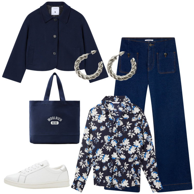 Outfit donna - Total look #2287958. Stile Casual per Tutti i giorni. Abbinamento con sneakers, jeans, blazer, camicie, orecchini, borse tote.
