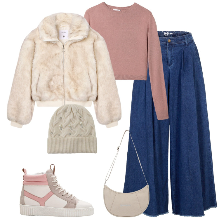 Outfit donna - Total look #2287960. Stile Urban per Tutti i giorni. Abbinamento con gonne, sneakers alte, t-shirt, ecopellicce, berretti, borse a spalla.