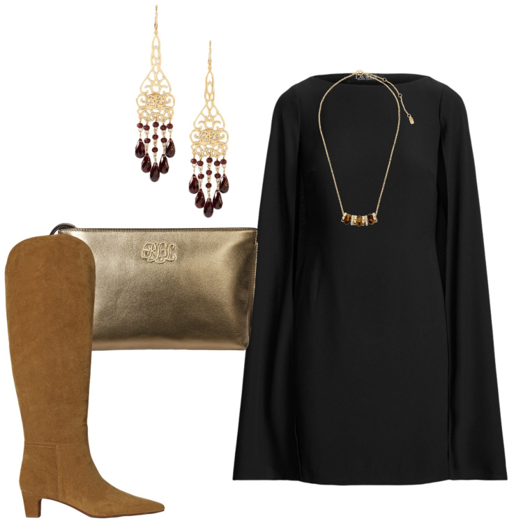 Outfit donna - Cerimonia testa di moro. Stile Chic per Cerimonia. Abbinamento con vestiti, pochette, collane, orecchini, stivali.