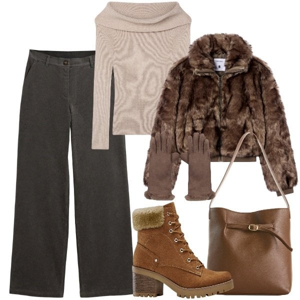 Outfit donna - Qualcosa di velluto - @ellystyle. Stile Casual chic per Tutti i giorni. Abbinamento con pantaloni, stivaletti, borse a mano, maglieria, guanti, ecopellicce.