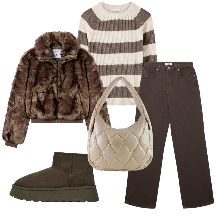 Outfit donna - Total look #2288069. Stile Casual per Tutti i giorni. Abbinamento con jeans, maglieria, stivali, ecopellicce, borse tote.