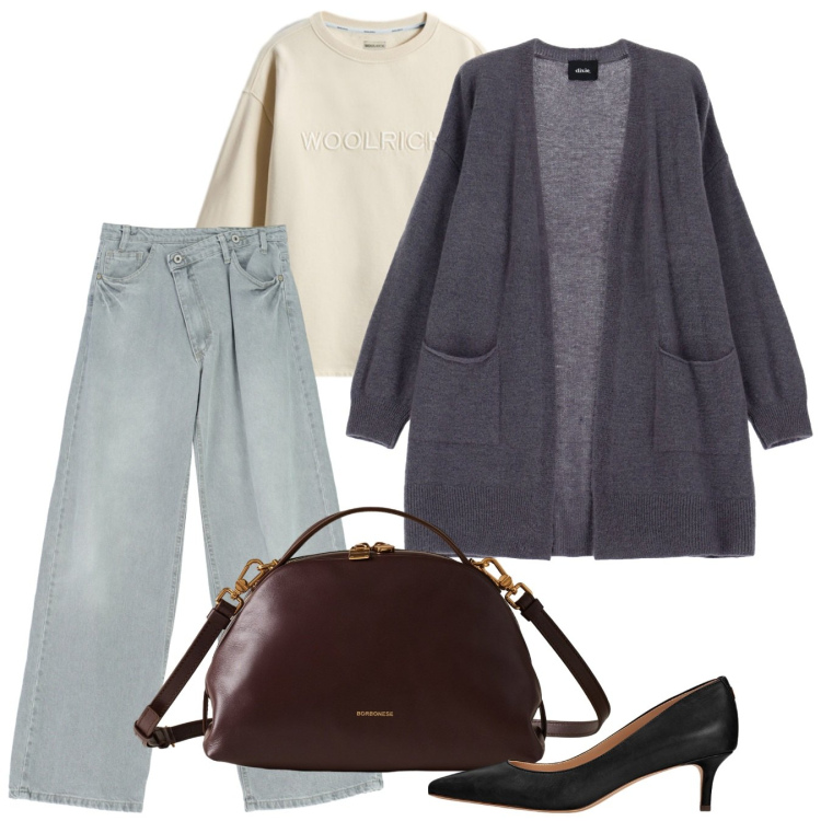 Outfit donna - Novembre. Stile Bon Ton per Tutti i giorni. Abbinamento con pantaloni, borse a mano, cardigans, décolleté, felpe.