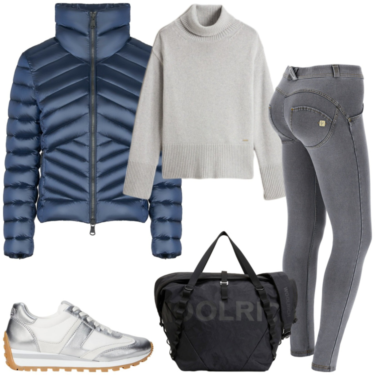Outfit donna - Total look #2288092. Stile Sporty chic per Tutti i giorni. Abbinamento con jeggings, sneakers, piumini, maglieria, borse sportive.