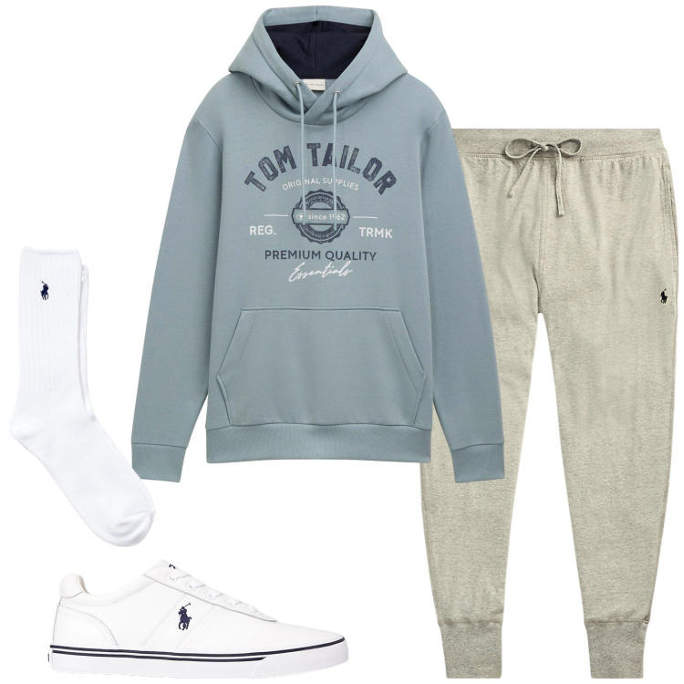 Outfit uomo - Total look #2288094. Stile Casual per Sport. Abbinamento con felpe con cappuccio, pantaloni, calzini, sneakers.