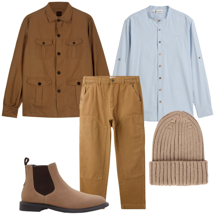 Outfit uomo - Total look #2288100. Stile Trendy per Tutti i giorni. Abbinamento con camicie, stivali e stivaletti, pantaloni, berretti, cappotti.