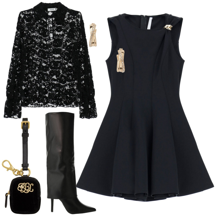 Outfit donna - L\'abito versatile. Stile Minimal per Serata fuori. Abbinamento con camicie, vestiti corti, stivali, orecchini, pochette.