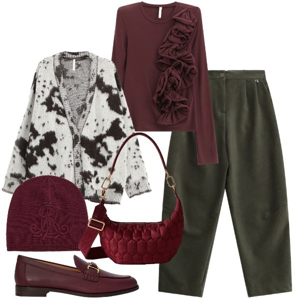 Outfit donna - Il mese del cardigan - @luciella76. Stile Urban per Tutti i giorni. Abbinamento con t-shirt, cardigans, borse a spalla, pantaloni a palazzo, berretti, mocassini.